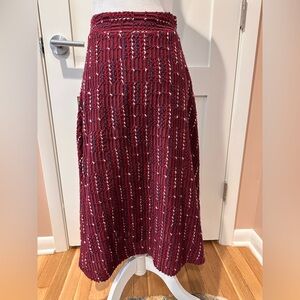 Maeve by Anthropologie size XS A-line textured skirt. Wine w/blue, pink and red